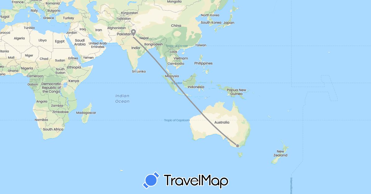 TravelMap itinerary: plane in Australia, India (Asia, Oceania)